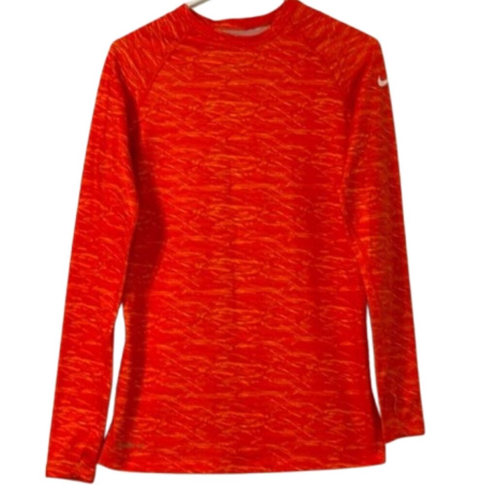 Nike Pro Dry Fit Combat Shirt Womens Large Orange Fitted Long Sleeve Compression